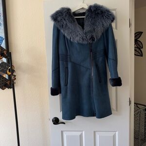 Genuine Shearling Coat with Real Fur Hood | Like New | Worn Once